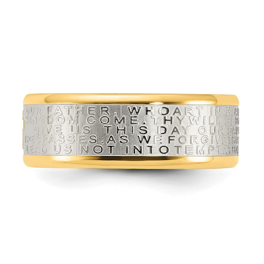Stainless Steel Brushed & Polished Yellow IP Lord's Prayer 8mm Band