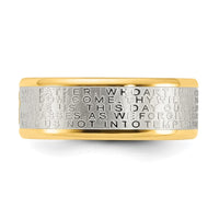 Stainless Steel Brushed & Polished Yellow IP Lord's Prayer 8mm Band