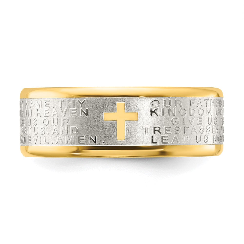 Stainless Steel Brushed & Polished Yellow IP Lord's Prayer 8mm Band
