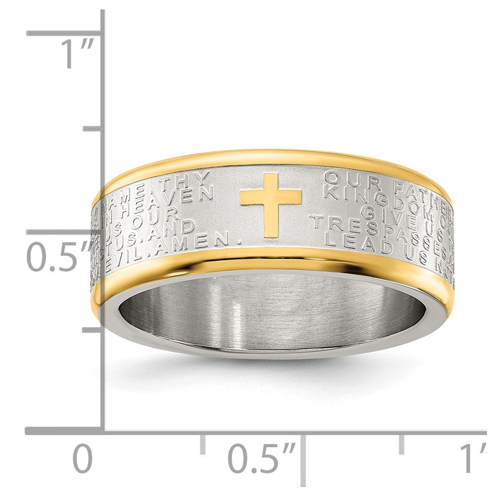 Stainless Steel Brushed & Polished Yellow IP Lord's Prayer 8mm Band