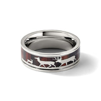 Stainless Steel Polished with Wood Inlay Deer Design 8mm Band