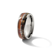 Stainless Steel Polished with Wood Inlay Arrow 8mm Band