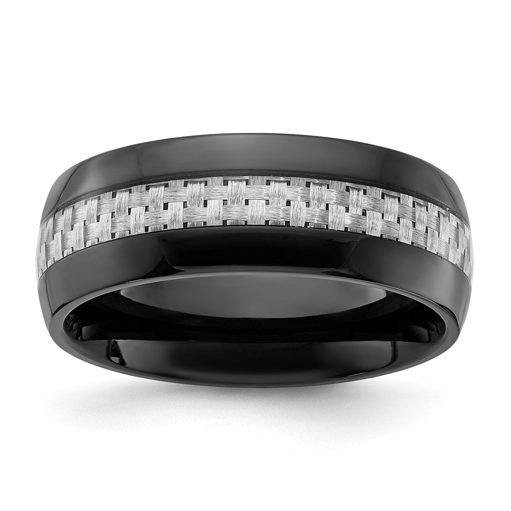 Stainless Steel Polished Black IP-plated with Carbon Fiber Inlay 8mm Band