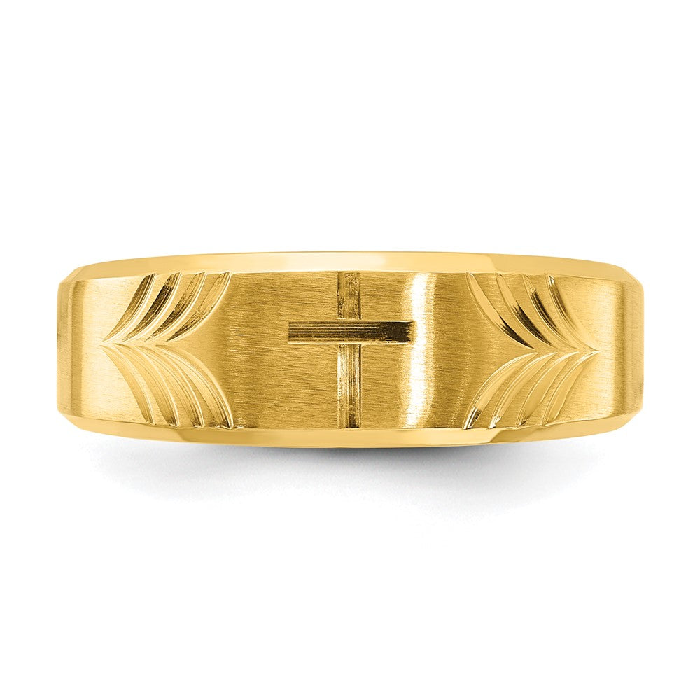 Stainless Steel Brushed & Polished Yellow IP D/C Cross 8mm Tapered Band