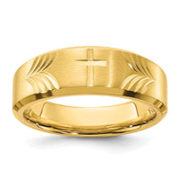 Stainless Steel Brushed & Polished Yellow IP D/C Cross 8mm Tapered Band