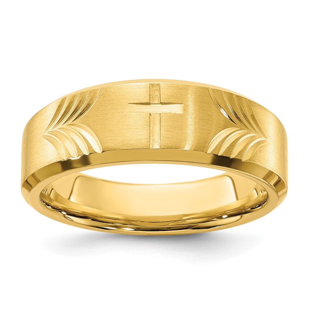 Stainless Steel Brushed & Polished Yellow IP D/C Cross 8mm Tapered Band