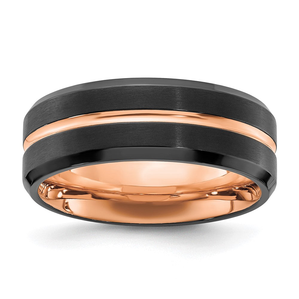 Stainless Steel Brushed & Polished Black/Rose IP-plated 8mm Band