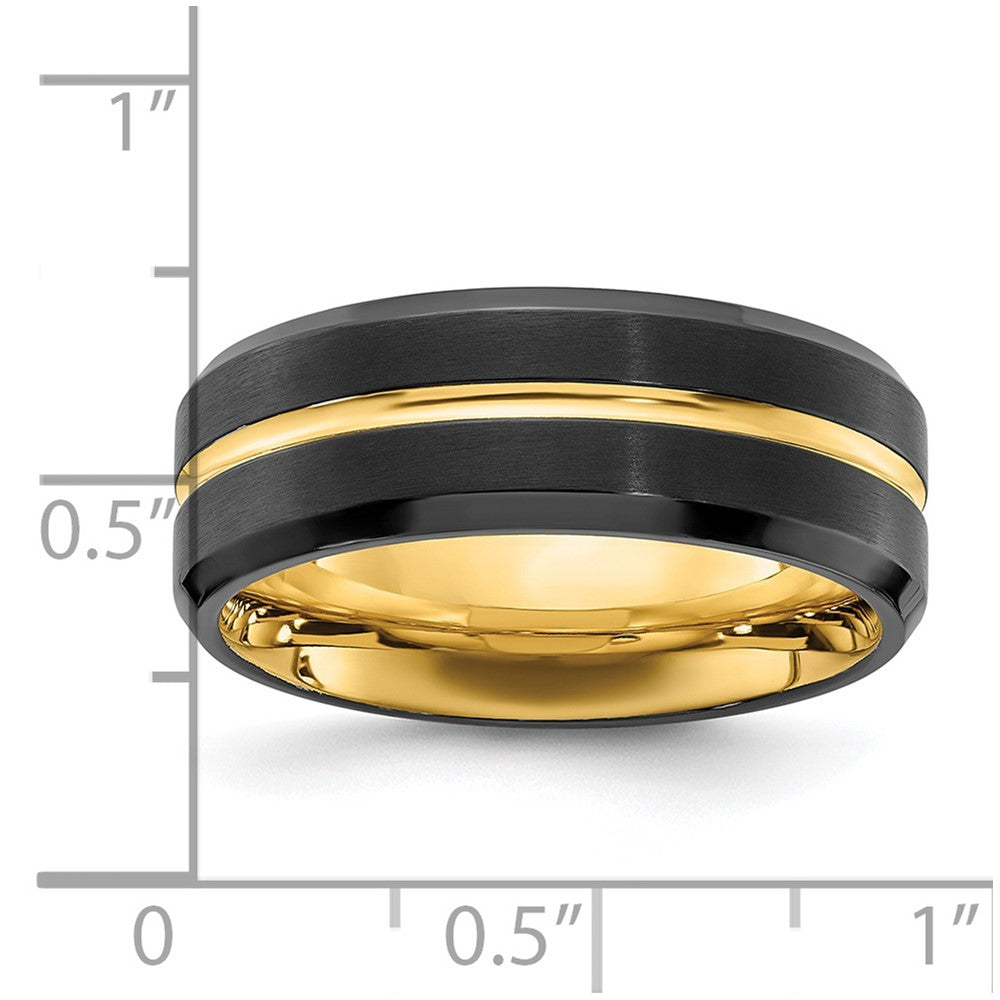 Stainless Steel Brushed & Polished Black/Yellow IP-plated 8mm Band