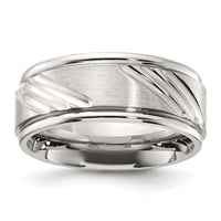 Stainless Steel Polished w/Brushed Center Grooved 9.00mm Band