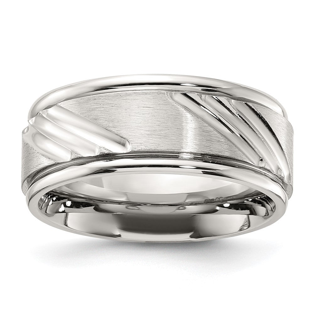 Stainless Steel Polished w/Brushed Center Grooved 9.00mm Band