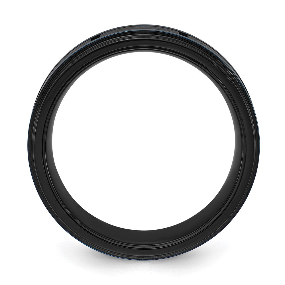 Stainless Steel Polished w/Brushed Center Black & Blue IP 8mm Band