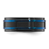 Stainless Steel Polished w/Brushed Center Black & Blue IP 8mm Band