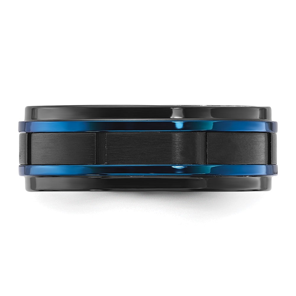 Stainless Steel Polished w/Brushed Center Black & Blue IP 8mm Band