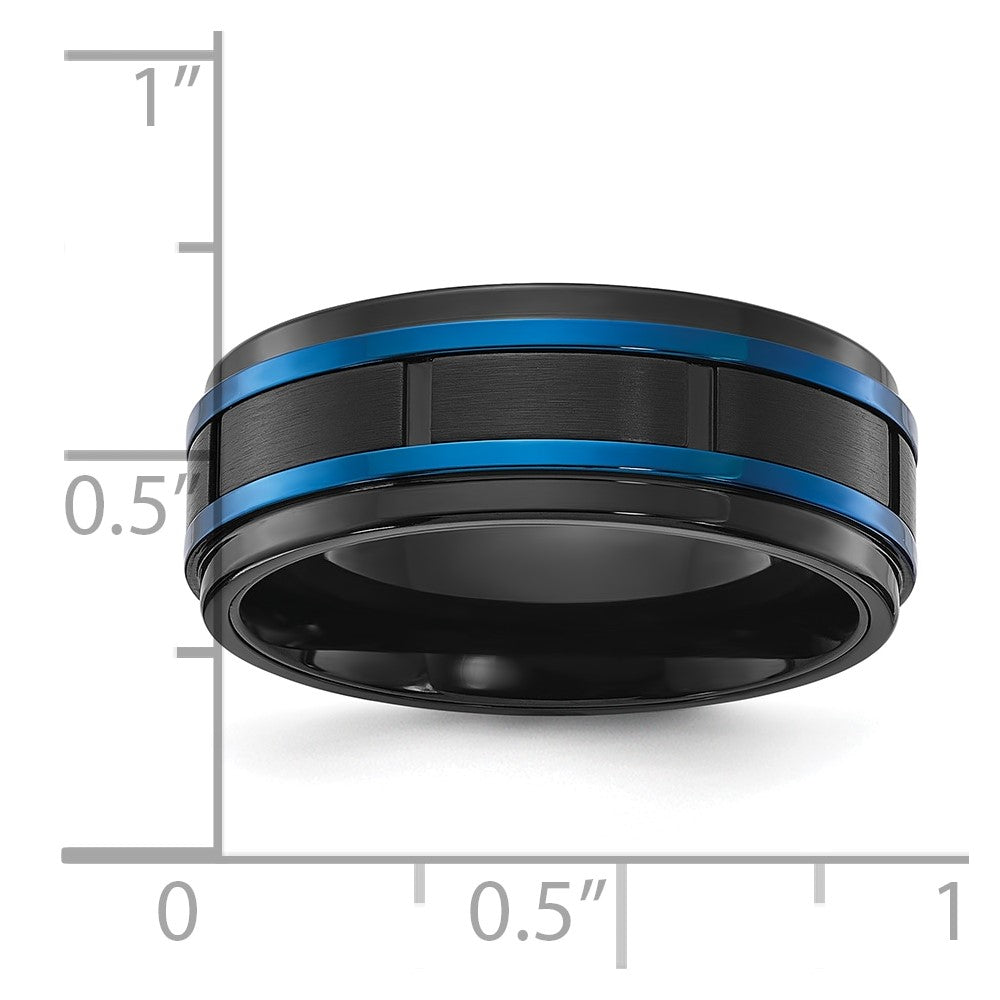 Stainless Steel Polished w/Brushed Center Black & Blue IP 8mm Band