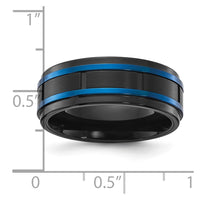 Stainless Steel Polished w/Brushed Center Black & Blue IP 8mm Band