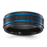Stainless Steel Polished w/Brushed Center Black & Blue IP 8mm Band