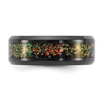 Stainless Steel Polished Black IP-plated Multi-color Opal Inlay 8mm Band