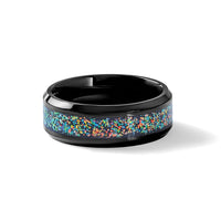 Stainless Steel Polished Black IP-plated Multi-color Opal Inlay 8mm Band