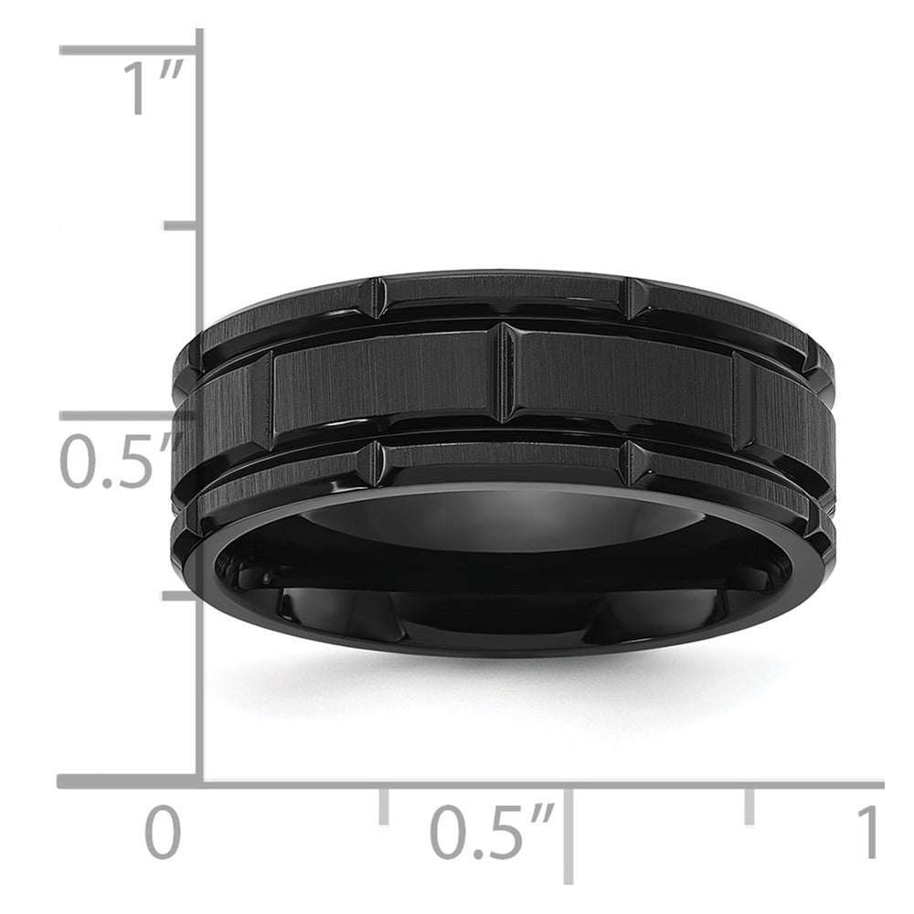 Stainless Steel Brushed and Polished Black IP-plated 8mm Band