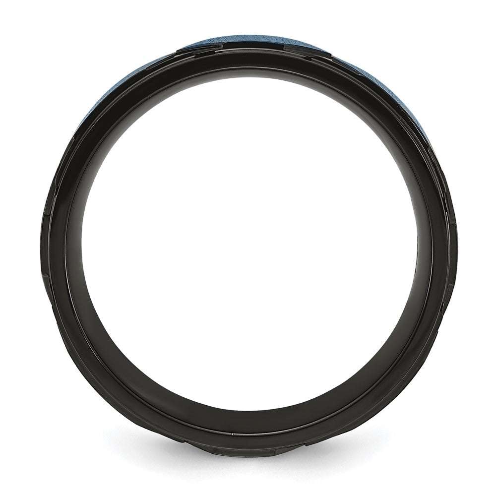 Stainless Steel Brushed and Polished Black and Blue IP-plated 8mm Band