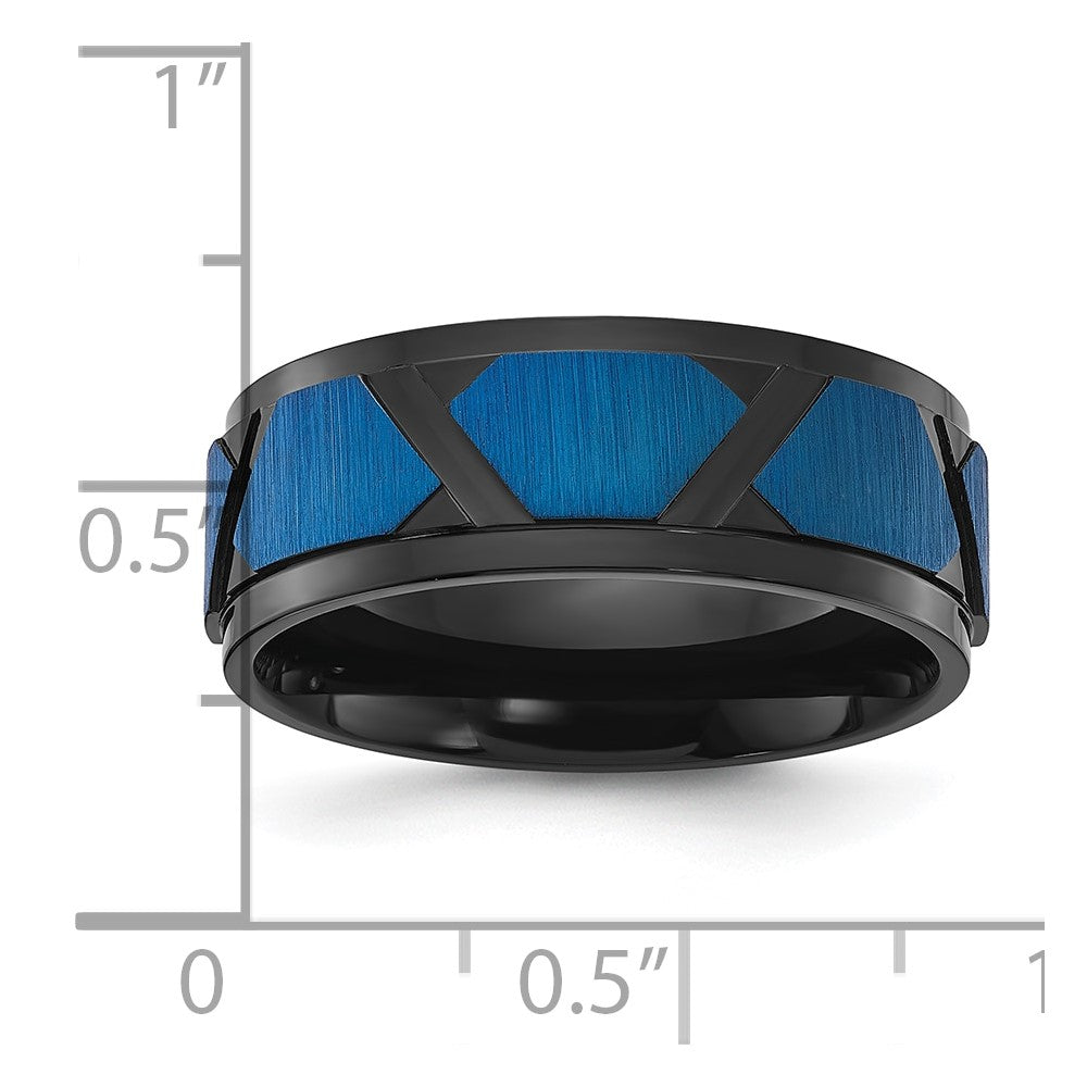 Stainless Steel Brushed and Polished Black and Blue IP-plated 8mm Band