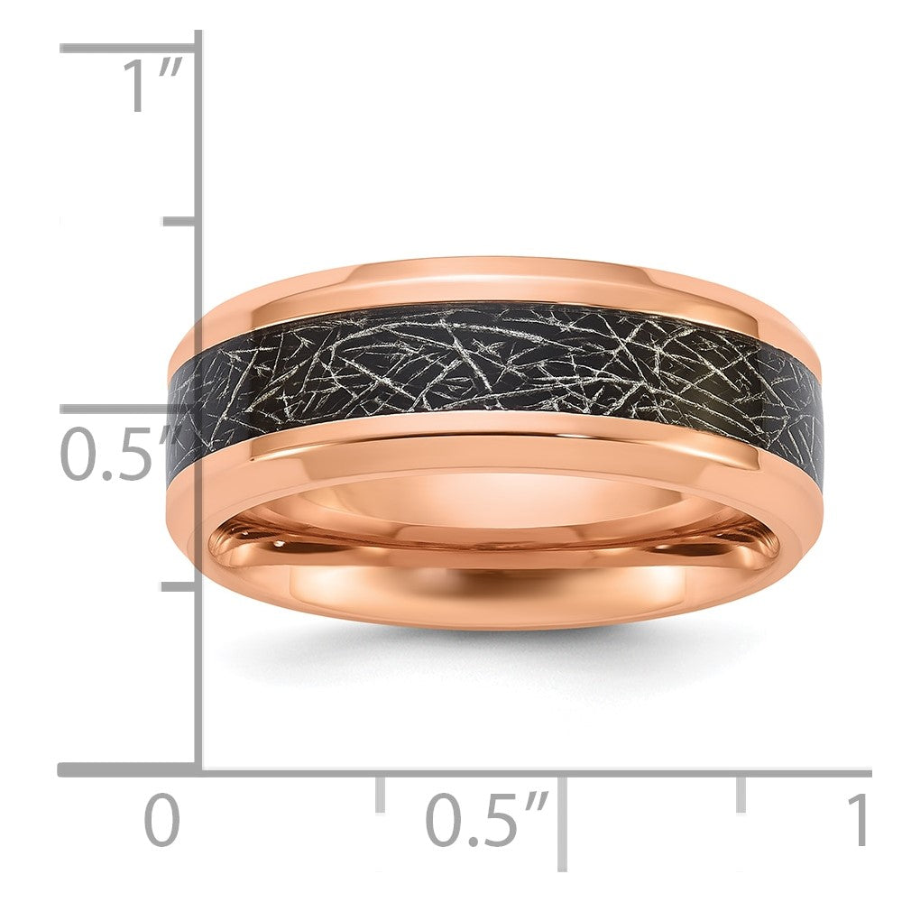 Stainless Steel Polished Rose IP Synthetic Leather Inlay in Clear Epoxy Ban
