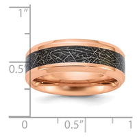Stainless Steel Polished Rose IP Synthetic Leather Inlay in Clear Epoxy Ban