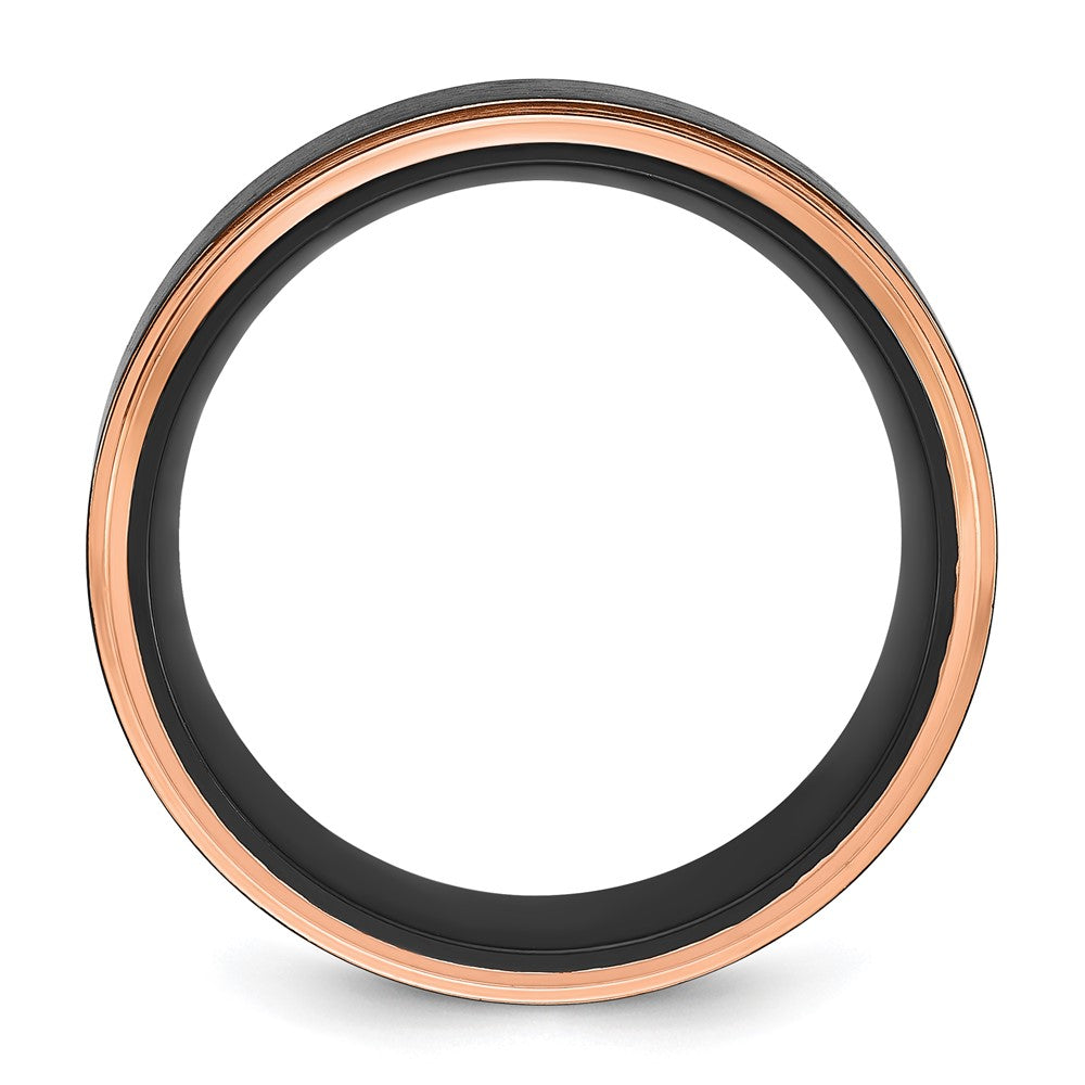 Stainless Steel Polished w/Brushed Center Black and Rose IP 8mm Band