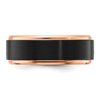 Stainless Steel Polished w/Brushed Center Black and Rose IP 8mm Band