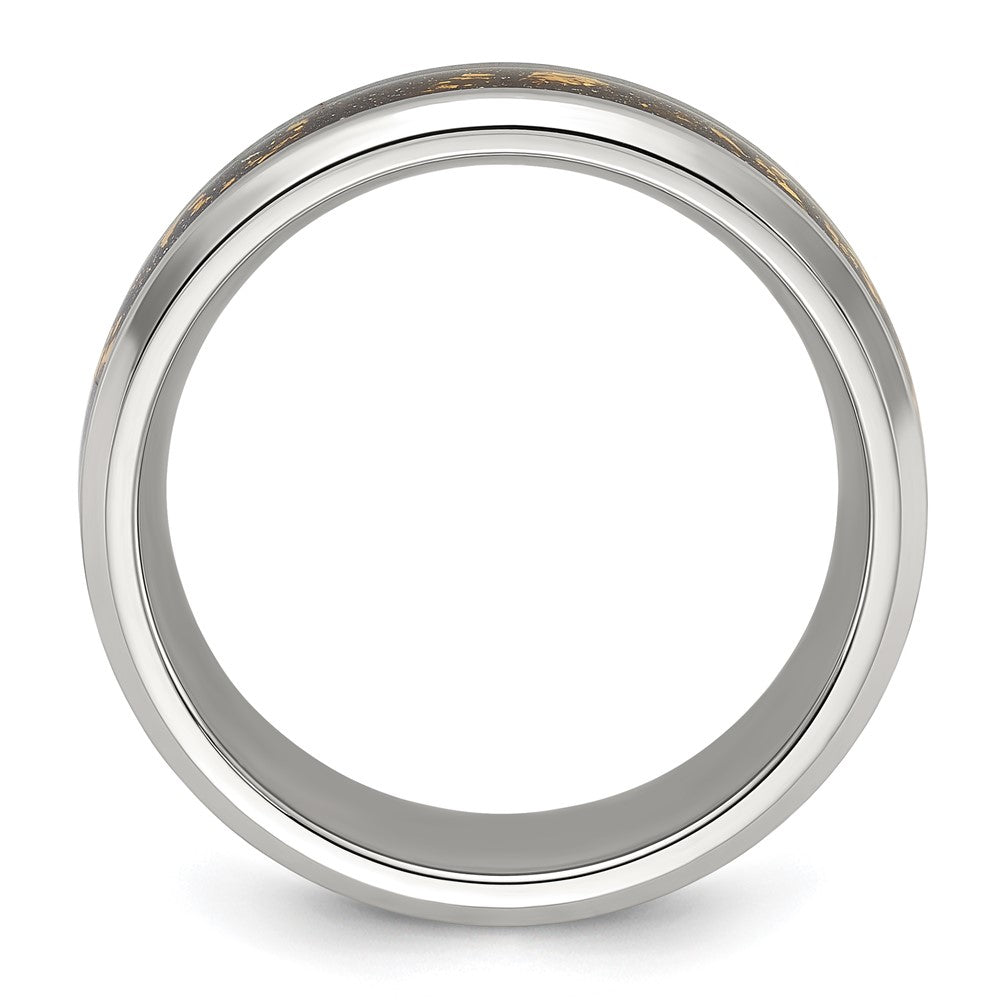Stainless Steel Polished with Black and Gold Foil Inlay 8mm Band