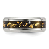 Stainless Steel Polished with Black and Gold Foil Inlay 8mm Band