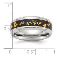 Stainless Steel Polished with Black and Gold Foil Inlay 8mm Band