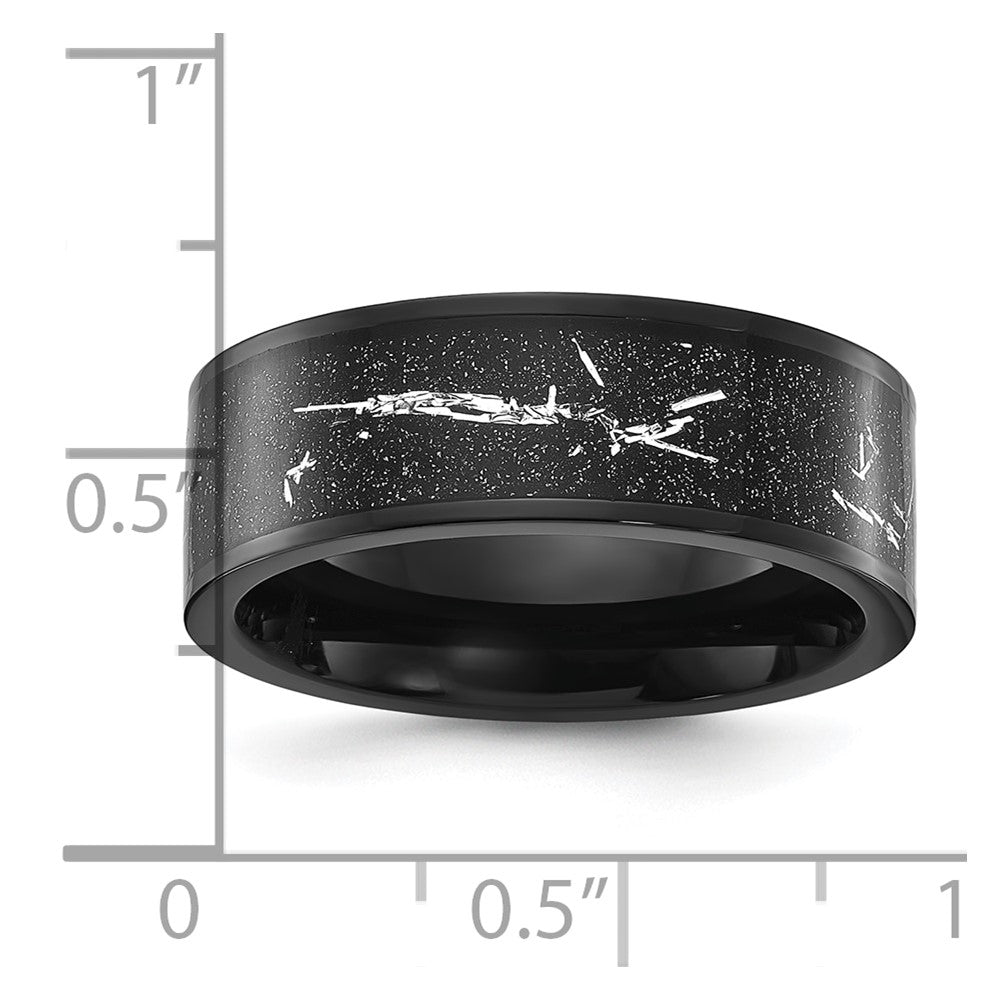 Stainless Steel Polished Black IP-plated Black/Silver Foil 8mm Band