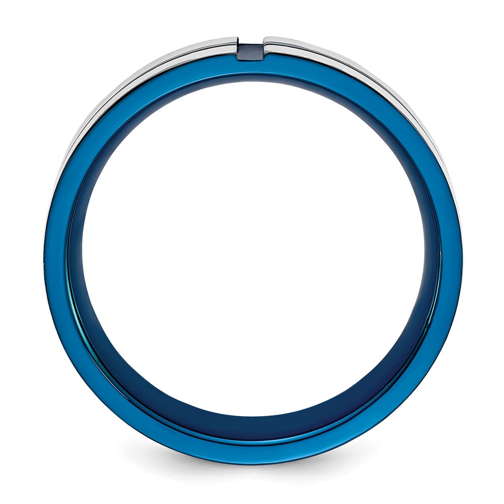 Stainless Steel Polished Blue IP-plated Grooved 6mm Band