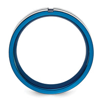 Stainless Steel Polished Blue IP-plated Grooved 6mm Band