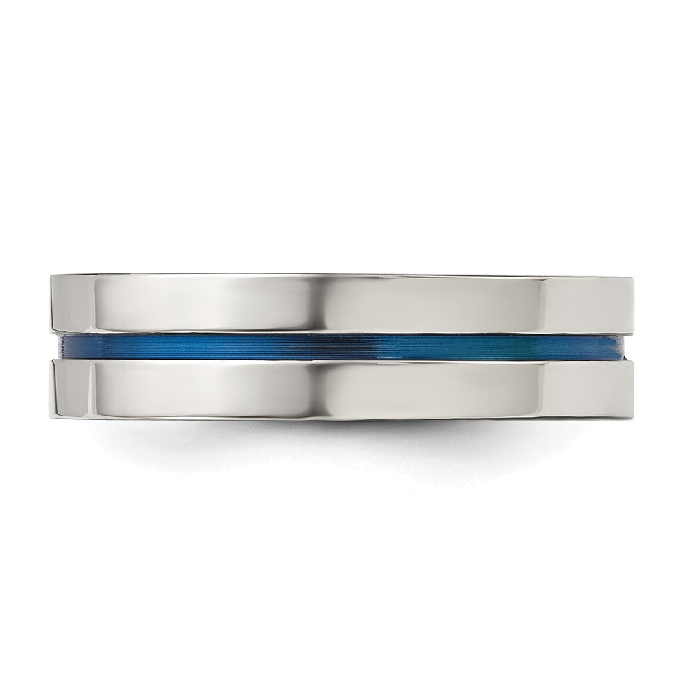 Stainless Steel Polished Blue IP-plated Grooved 6mm Band