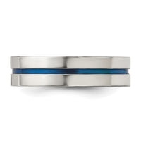 Stainless Steel Polished Blue IP-plated Grooved 6mm Band