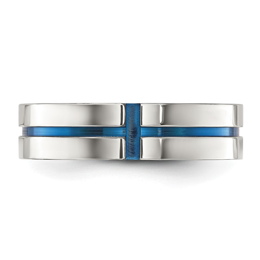 Stainless Steel Polished Blue IP-plated Grooved 6mm Band