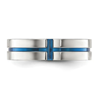 Stainless Steel Polished Blue IP-plated Grooved 6mm Band
