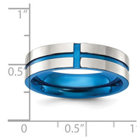 Stainless Steel Polished Blue IP-plated Grooved 6mm Band