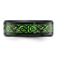 Stainless Steel Polished Black IP Dragon Design Green Glow in the Dark Enam