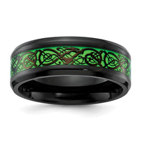 Stainless Steel Polished Black IP Dragon Design Green Glow in the Dark Enam