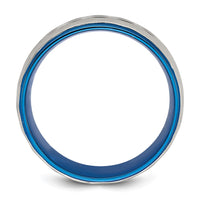 Stainless Steel Polished and Sand-blasted Faceted Blue IP-plated Band