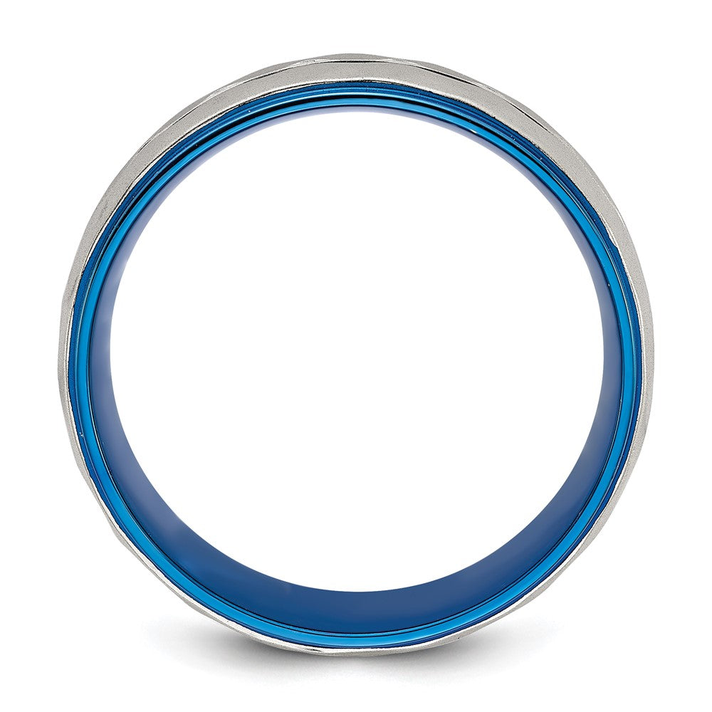 Stainless Steel Polished and Sand-blasted Faceted Blue IP-plated Band
