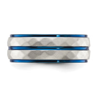 Stainless Steel Polished and Sand-blasted Faceted Blue IP-plated Band