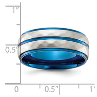 Stainless Steel Polished and Sand-blasted Faceted Blue IP-plated Band