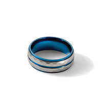 Stainless Steel Polished and Sand-blasted Faceted Blue IP-plated Band