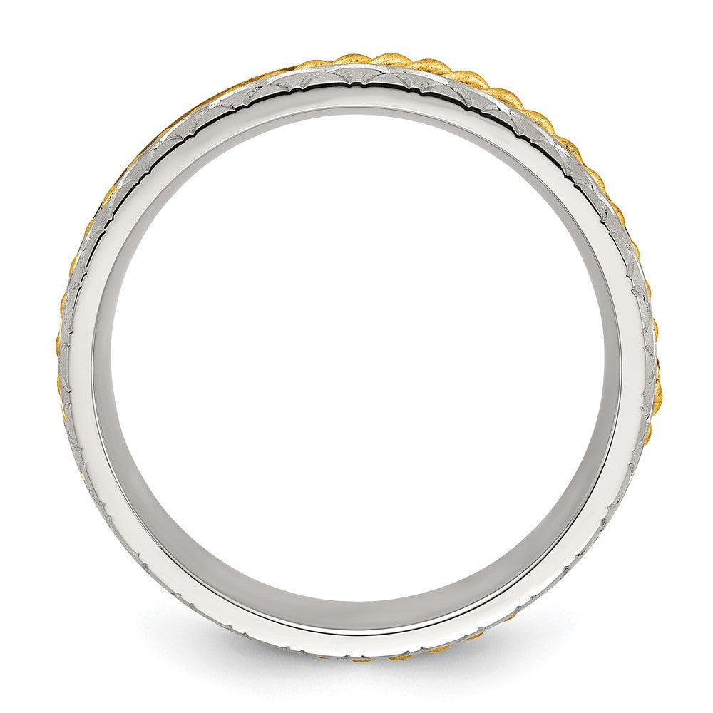 Stainless Steel Brushed, Polished and Textured Yellow IP Center 6mm Band
