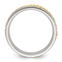 Stainless Steel Brushed, Polished and Textured Yellow IP Center 6mm Band