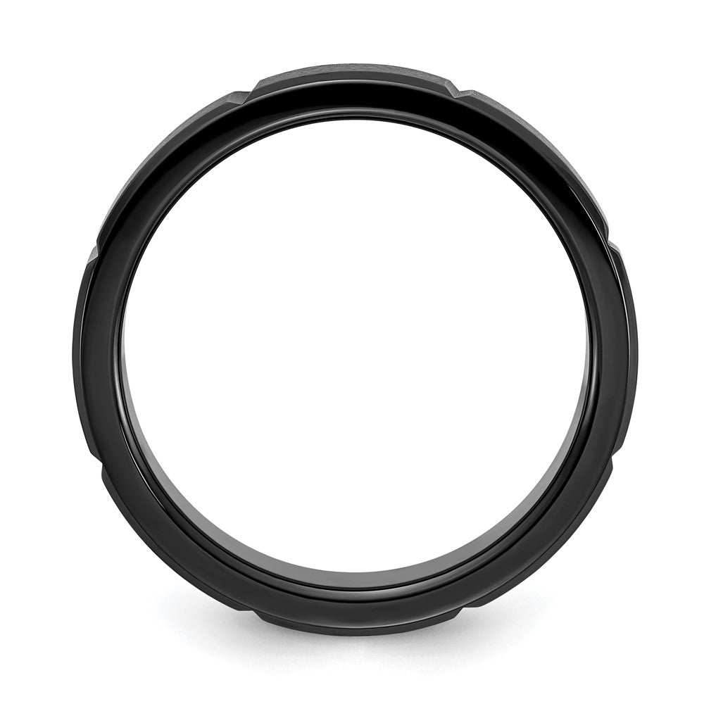 Stainless Steel Brushed and Polished Black IP-plated Grooved 6mm Band